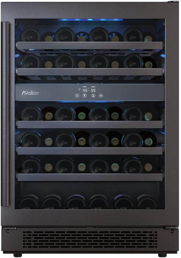 Avallon AWC241DBLSS 24 Inch Wide 46 Bottle Capacity Free Standing Wine Cooler with LED Lighting and Double Pane Glass